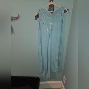 Source Unknown Light Blue Sleeveless Embellished Maxi Dress